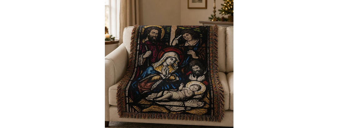 Stained Glass Nativity Tapestry Blanket 