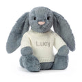 Bashful Dusky Blue Bunny with Personalized Cream Jumper