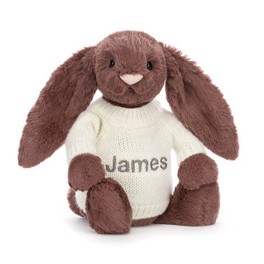 Bashful Fudge Bunny with Personalized Cream Jumper