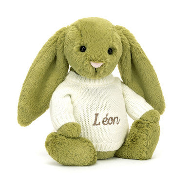 Bashful Moss Bunny with Personalized Cream Jumper