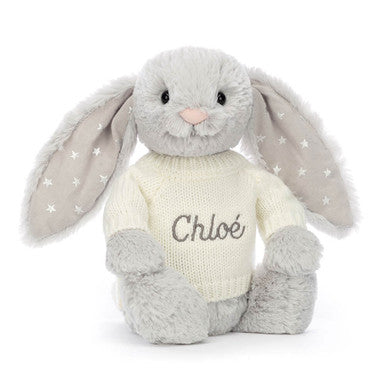 Bashful Shimmer Bunny with Personalized Cream Jumper