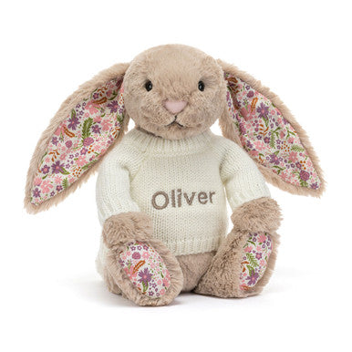 Bashful Beige Bunny 'Petal' with Personalized Cream Jumper