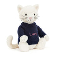 Bashful Cream Kitten with Personalized Navy Jumper