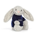 Bashful Shimmer Bunny with Personalized Navy Jumper