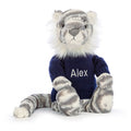 Bashful Snow Tiger with Personalized Navy Jumper