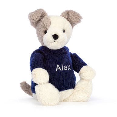 Bashful Terrier with Personalized Navy Jumper