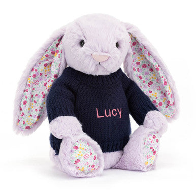 Blossom Jasmine Bunny with Personalized Navy Jumper
