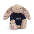 Bashful Beige Bunny 'Petal' with Personalized Navy Jumper