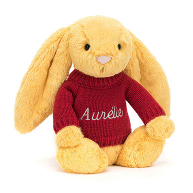 Bashful Sunshine Bunny with Personalized Red Jumper