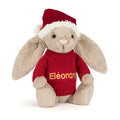 Bashful Christmas Bunny with Personalized Red Jumper