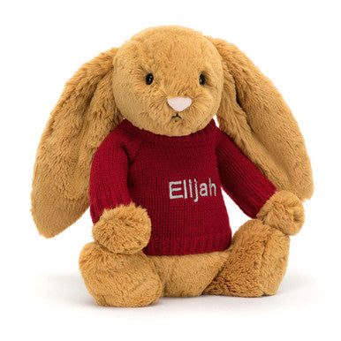 Bashful Golden Bunny with Personalized Red Jumper