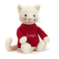 Bashful Cream Kitten with Personalized Red Jumper