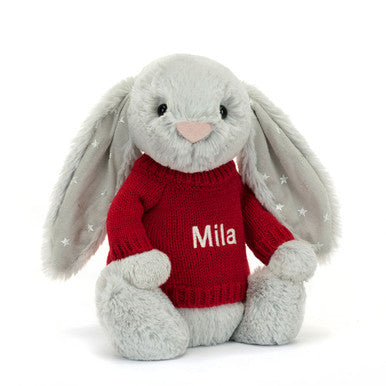 Bashful Shimmer Bunny with Personalized Red Jumper
