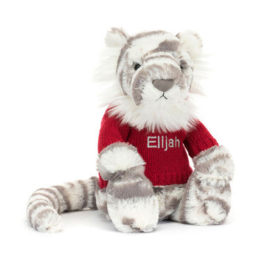 Bashful Snow Tiger with Personalized Red Jumper