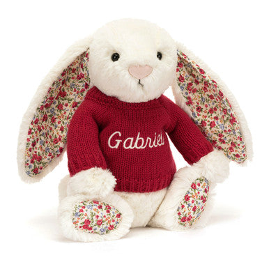 Blossom Cream Bunny with Personalized Red Jumper