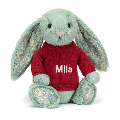 Blossom Sage Bunny with Personalized Red Jumper