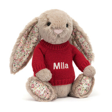Blossom Bea Beige Bunny with Personalized Red Jumper