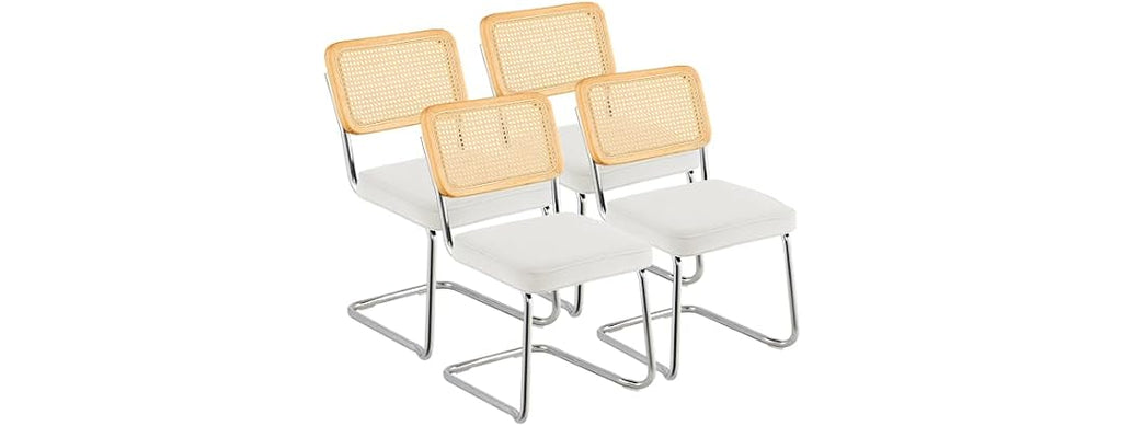 Rattan Dining Chairs Set of 4, Mid Century
