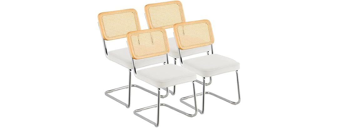 Rattan Dining Chairs Set of 4, Mid Century