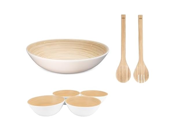LEXA 6-Piece Handcrafted Bamboo Salad Bowl Set