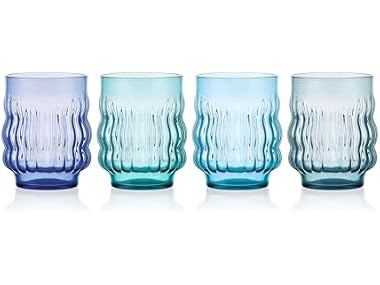 Mikasa Waves Colorful Optic Stackable Rocks Glasses, Set of 4