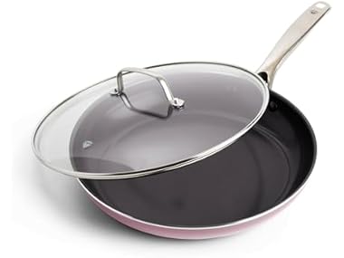 Blue Diamond 12" Nonstick Frying Pan with Lid, Pink
