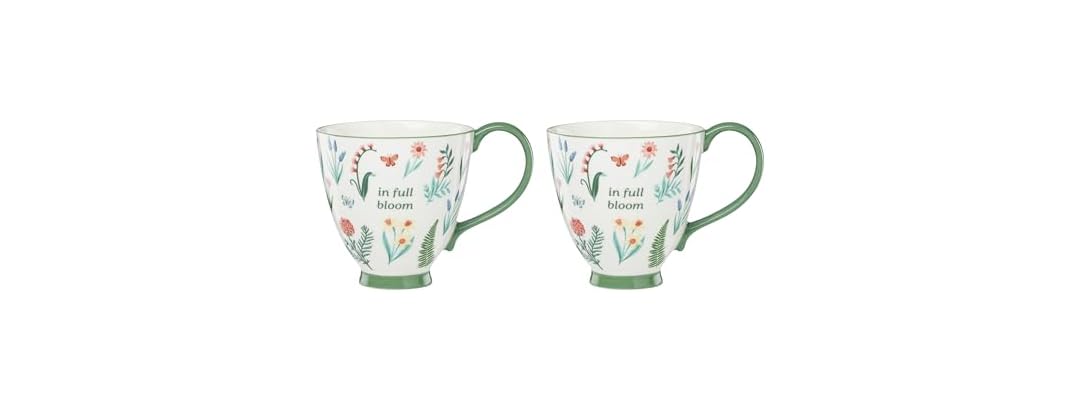 Oneida Coffee Mug Set, First Blooms Green Mugs 2 Pieces