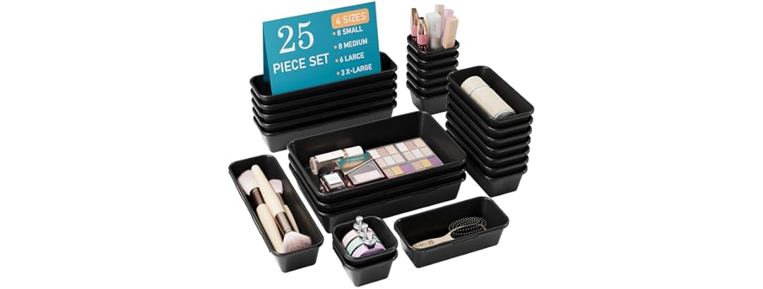 25 Pcs Black Drawer Organizer Set, 4