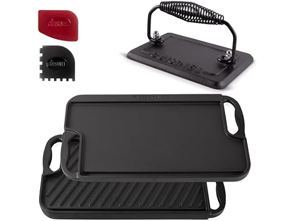 Cuisinel Cast Iron Griddle w/ Burger Press