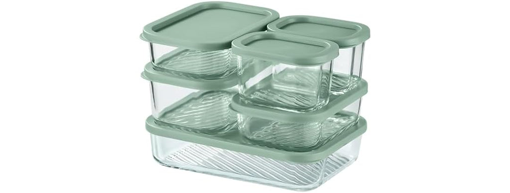 EATEX 6 Pk Glass Meal Prep Containers with Grooved Base