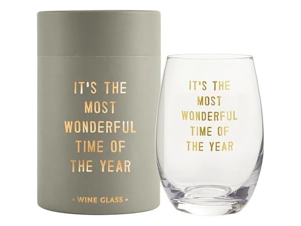 Santa Barbara Design Studio Holiday Stemless Wine Glass Gold Foil