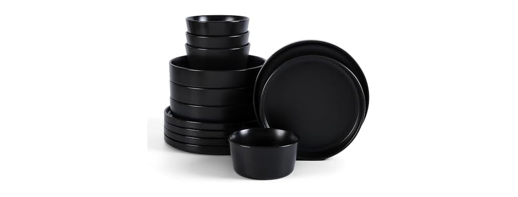 Stone Lain Celina Stoneware 12-Piece Dinnerware Set, Black