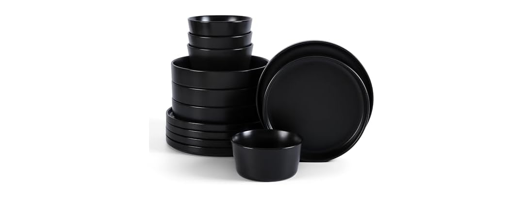 Stone Lain Celina Stoneware 12-Piece Dinnerware Set, Black