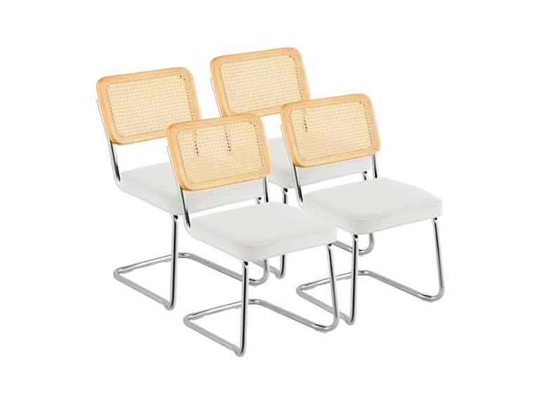 Rattan Dining Chairs Set of 4, Mid Century
