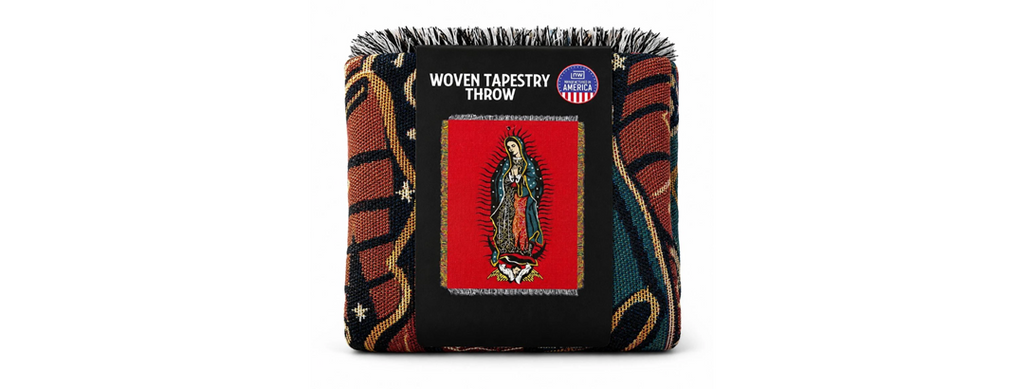 Virgin Guadalupe Woven Tapestry Blanket 