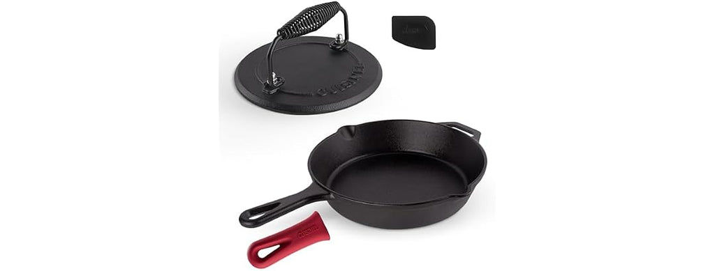 Cuisinel Cast Iron Skillet + Press Set 10"