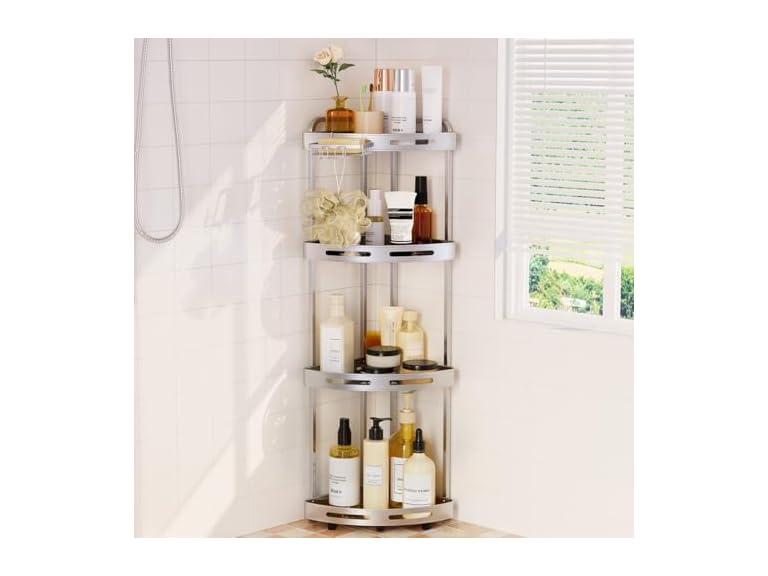 Binecer Corner Shower Caddy, 4 Tier Silver