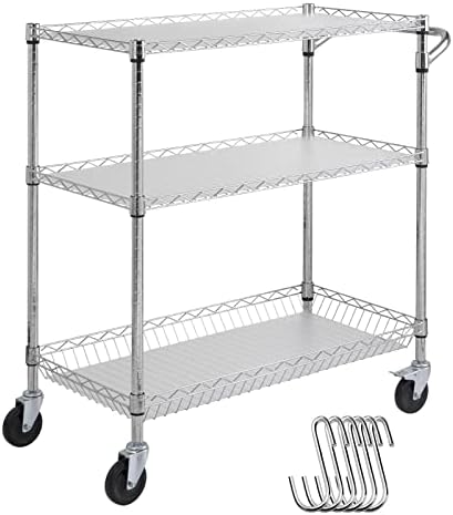 Kitchen Utility Cart, 3 Tiers, Wire Liner
