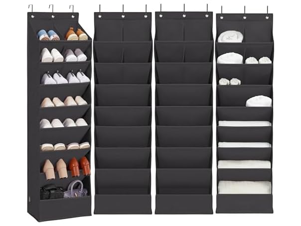 Door Shoe Organizer with 10 Extra Large Pockets, 4-Pack Black
