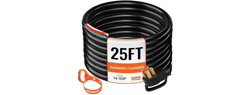 25' 50A RV Camp Power Cord Generator Cord 6/3