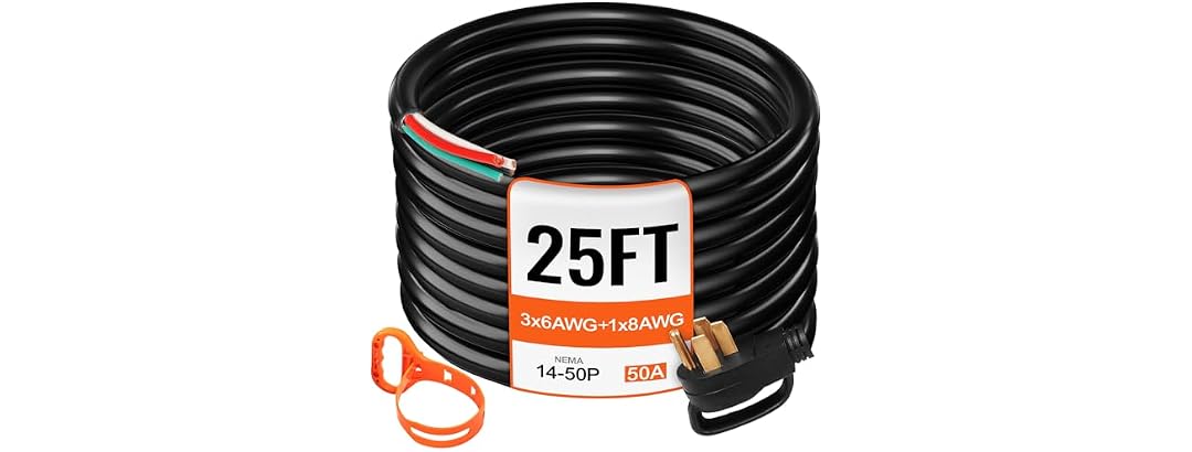25' 50A RV Camp Power Cord Generator Cord 6/3