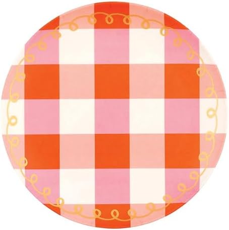  8" Melamine Plastic Plate, Set of 4, Pink Plaid