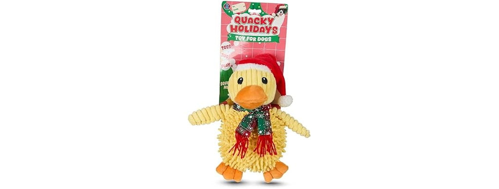Bow Wow Pet Duck with Santa Hat Plush Dog Toy