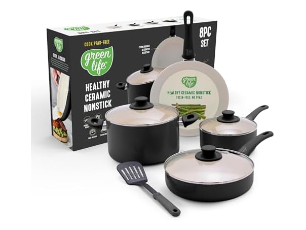 GreenLife 8pc Nonstick Cookware Set, Black