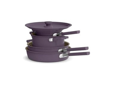 BELLA 9-Piece StoreMore Cookware Set Plum