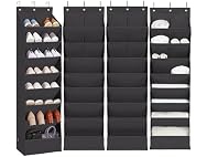 Door Shoe Organizer with 10 Extra Large Pockets, 4-Pack Black