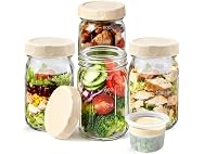 EKACO 4 Pack Glass Salad Jars 32 Oz - Leakproof Mason Jars