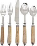 Natural Bark Wood Style Handle Place Setting Flatware (Set of 5)