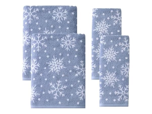 Scattered Snowflakes 100% Cotton Premium 4-Pc Towel Set