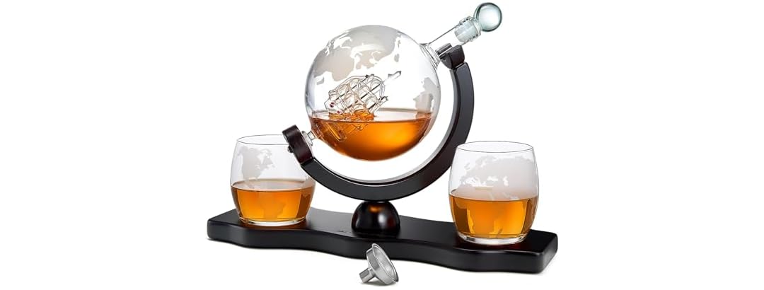 Whiskey Decanter Globe w/ Ball & Glasses